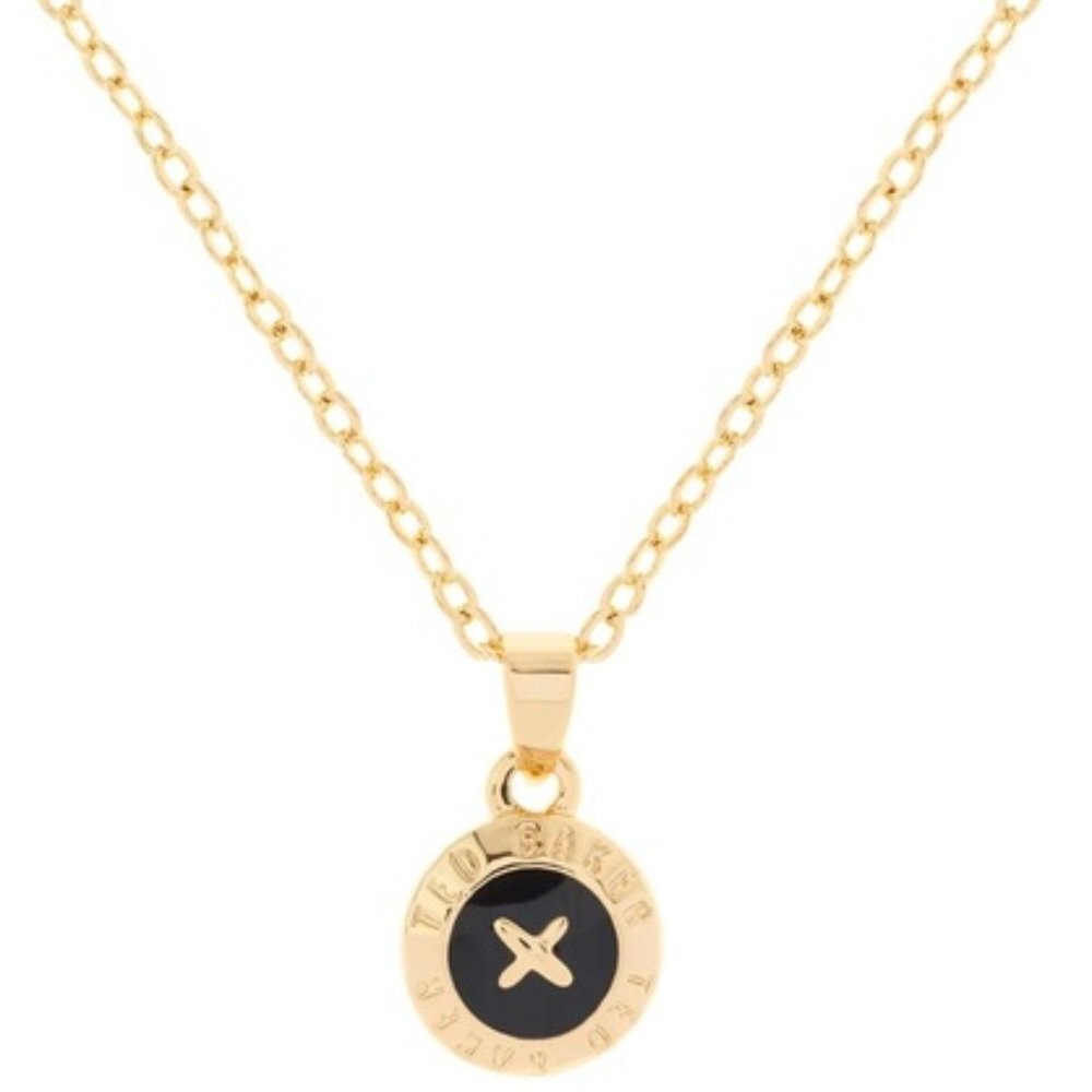 Ted Baker GOLD Elvina Mini Button BLACK Enamel Pendant Necklace